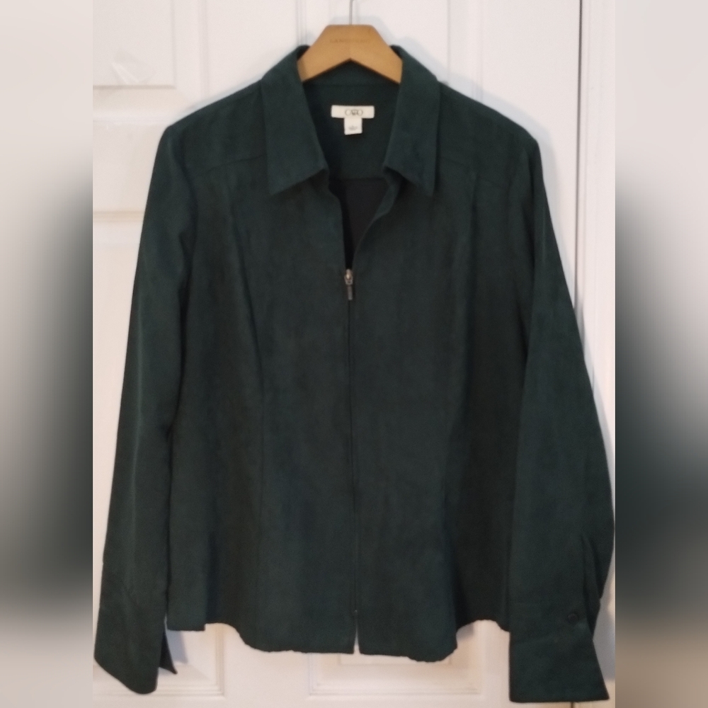 Cato's Dark Green Zip-Up Faux Suede Top